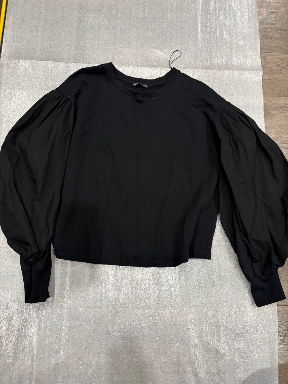 Zara Black Balloon Sleeve Cotton Sweatshirt - Picture 2 of 8